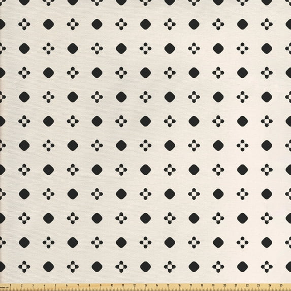Ambesonne Abstract Fabric by the Yard Upholstery, Vintage Geometric, 3 Yards, Dark Grey and Pale Eggshell