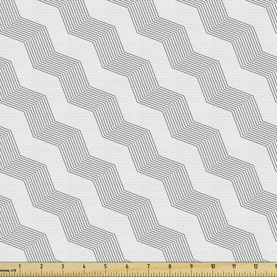 Ambesonne Abstract Fabric by the Yard Upholstery, Lines Zigzags Art Pattern, 10 Yards, Coconut and Grey