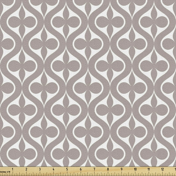 Ambesonne Abstract Fabric by the Yard Upholstery, Floral Elements and Lines, 5 Yards, White Warm Taupe