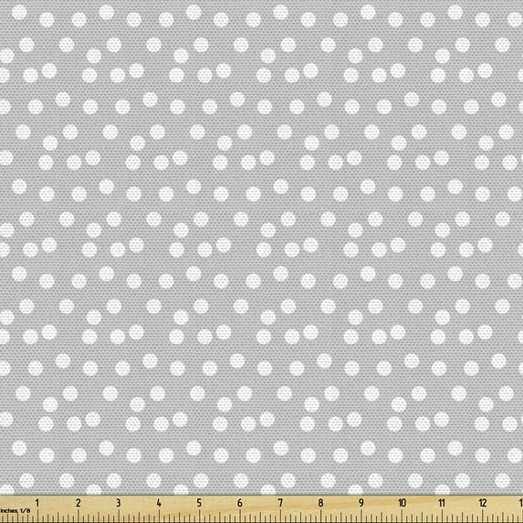 Ambesonne Abstract Fabric by the Yard Upholstery, Vintage Classic Polka Dots, 1 Yard, Pale Grey and White