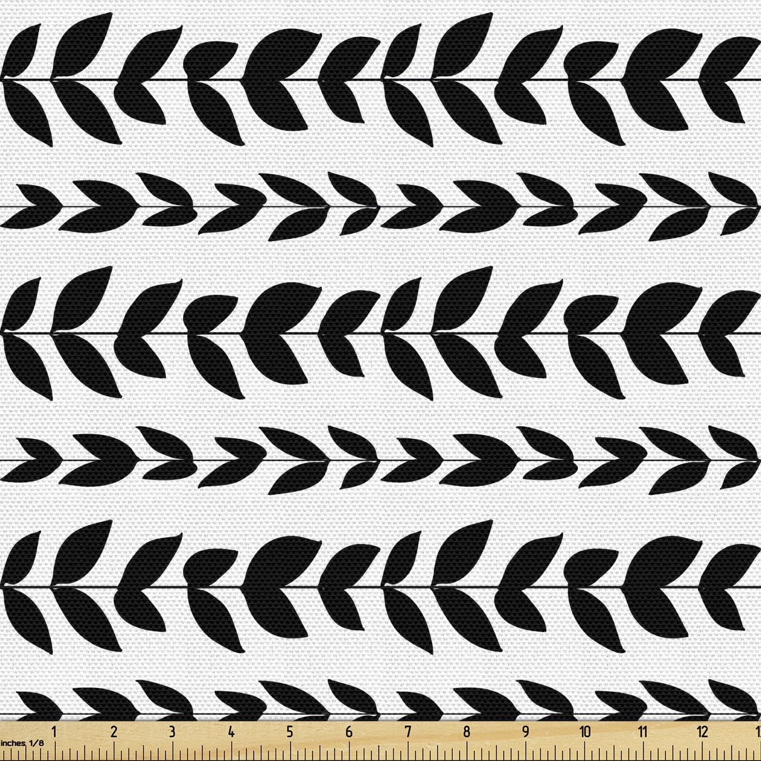 Horizontal Leaf Pattern Abstract Fabric by the Yard, Vintage Style Monotone Horizontal Style ...