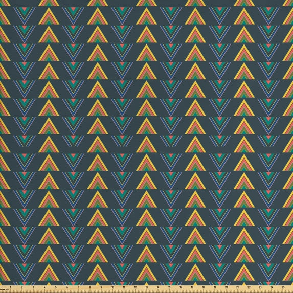 Abstract Fabric by the Yard, Vivid Colors Blended Triangles Geometric Pattern, Decorative Upholstery Fabric for Chairs & Home Accents, Mustard Teal by Ambesonne