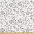 thumbnail image 1 of Abstract Fabric by the Yard, Woodman Pattern on Plain Backdrop Mustache Beer Shirt Hat Shoes Suspenders Print, Decorative Upholstery Fabric for Chairs & Home Accents, Brown White by Ambesonne, 1 of 5