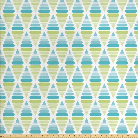 Abstract Fabric by the Yard, Modern Triangular Formations, Upholstery Fabric for Dining Chairs Home Decor Accents, Sea Blue Apple Green by Ambesonne