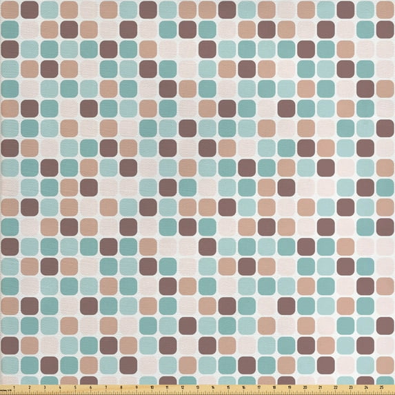 Ambesonne Abstract Fabric by the Yard Upholstery, Rounded Squares, 3 Yards, Multicolor