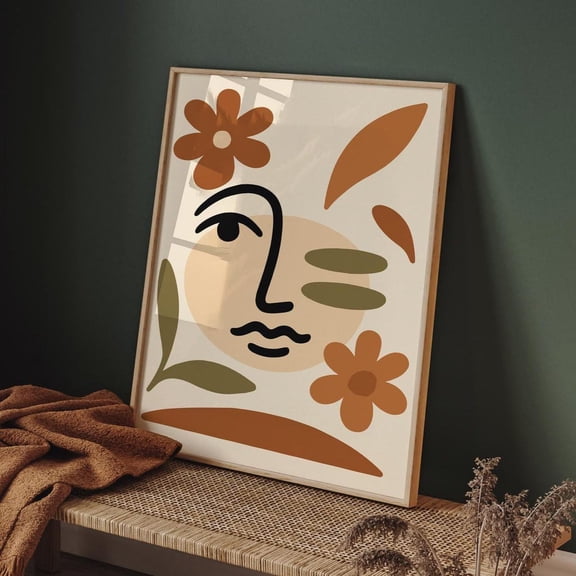 Abstract Face Art Boho Home Decor Blue, Unframed Paper Poster 11x14in