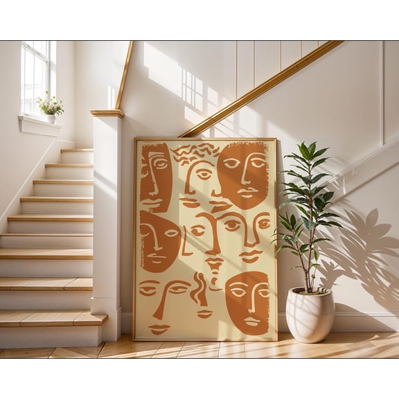 Abstract Face Art Minimalist Line Drawing Terracotta Mid Century Decor Modern Continuous Line Art Aesthetic Wall Decor