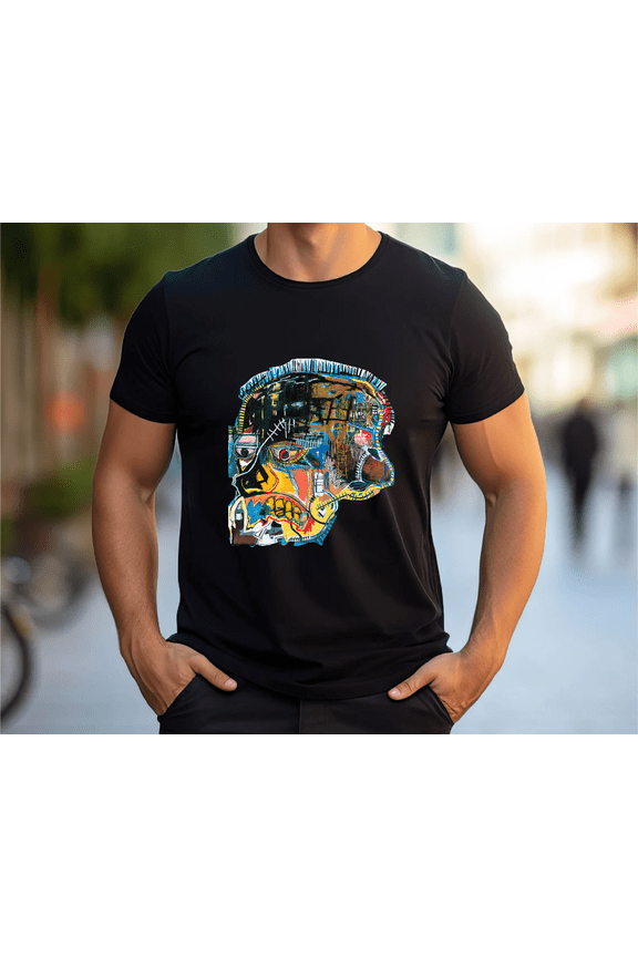 Abstract Face Basquiat Inspired Modern Art Drawing Graphic Unisex T-Shirt.PNG V90225 up to size 5XL