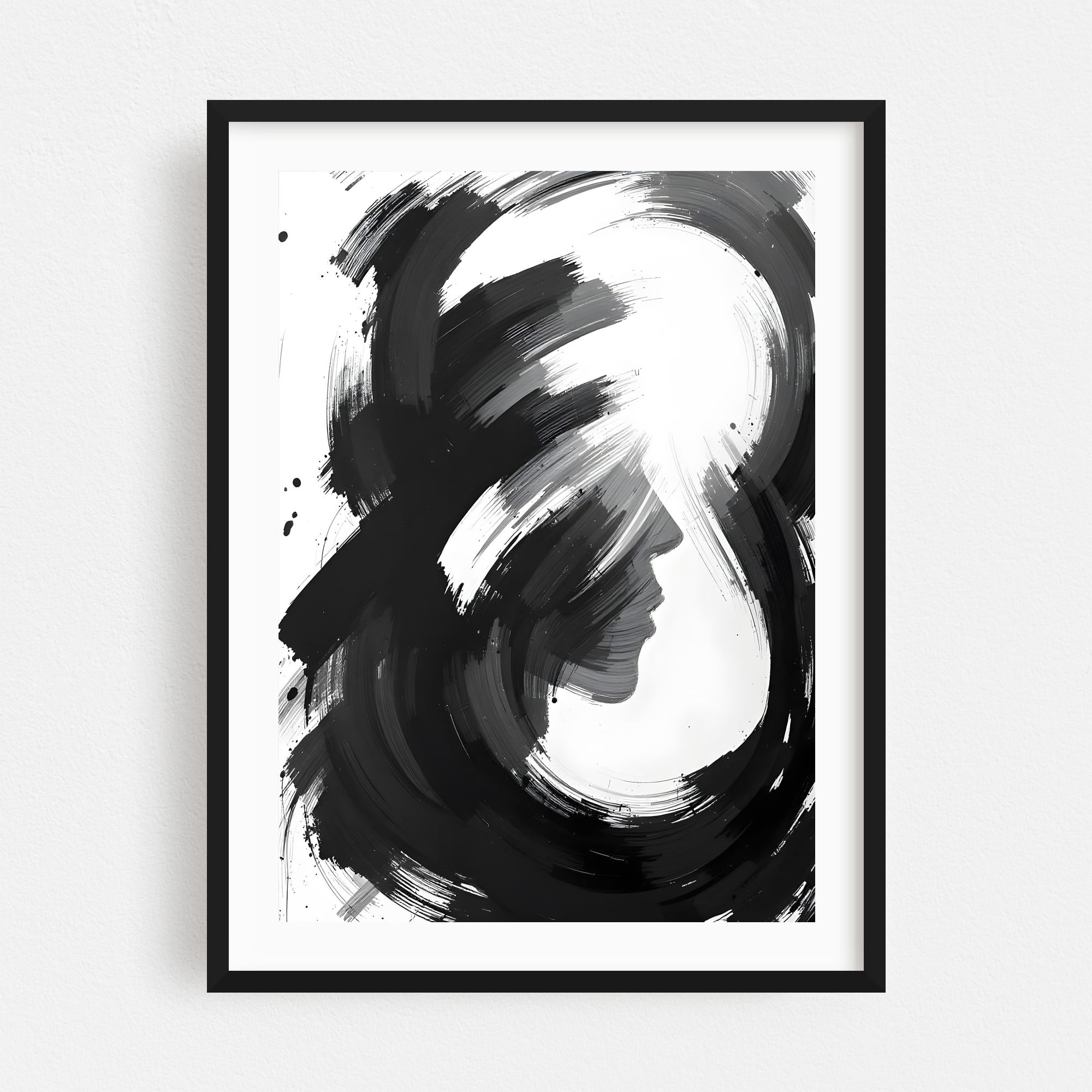 Abstract Face in Black and White - Painting Abstract Black and White Modern Art Minimalist ...
