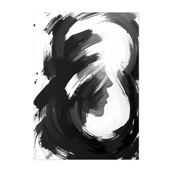 Abstract Face in Black and White - Painting Abstract Black and White Modern Art Minimalist Surrealism Geometric Line Art Unframed Wall Art Print 30 x 40 inches