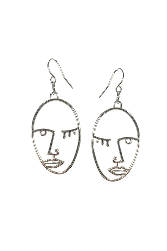 Abstract Face Earrings for Women, Wire Picasso Dangle Earrings, Hollow Silhouette Drop Earrings, Birthday Christmas Gift for Her, Silver, 1 pair