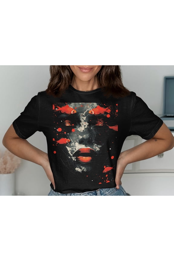 Abstract Face Fish T Shirt, Red Fish Lips Graphic Tee, Unique Art T Shirt, Modern Style Tee, Artsy Design Shirt, Gift for Art Lovers