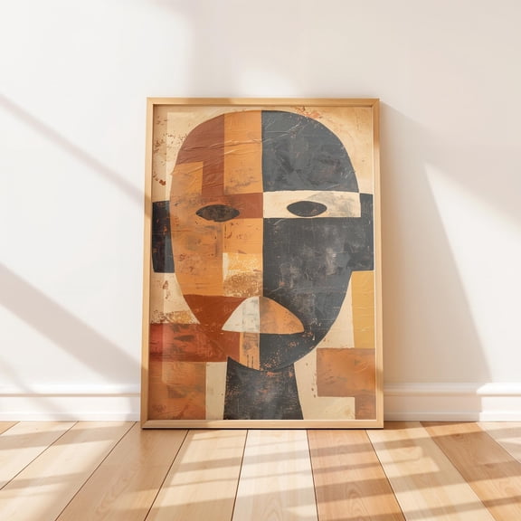 Abstract Face Geometric Human Portrait Rustic Decor Unframed Paper Print