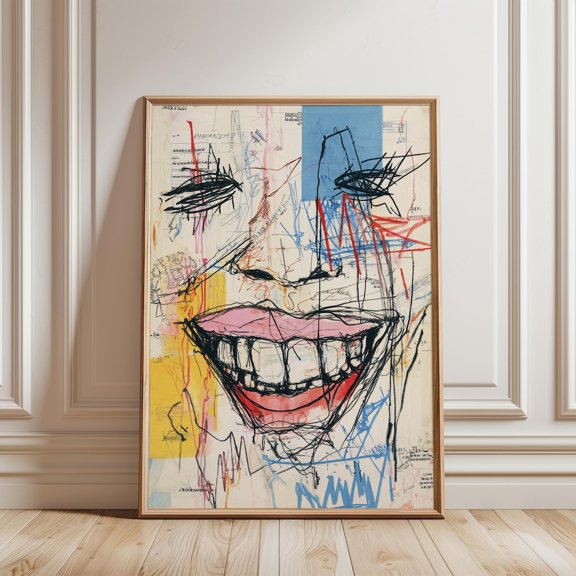 Abstract Face Graffiti Print Bold Lines Vibrant Colors Urban Wall Art, Unframed Paper Print