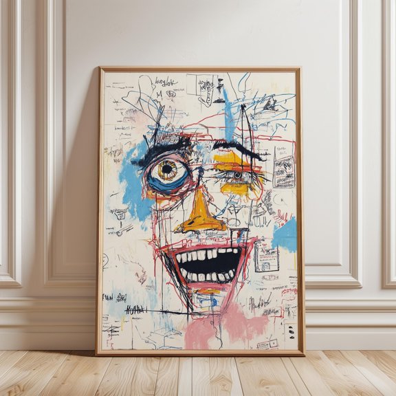 Abstract Face Graffiti Print Modern Urban Wall Art Statement, Unframed Paper Print