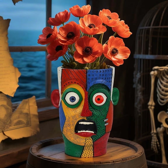 Abstract Face Head Planter, Resin Sculpture Flower Pot with Drainage Holes, Artistic Decor Plant Container, Durable Sculpture Pot for Indoor, Balcony, Garden and Modern Home Aesthetic Decoration