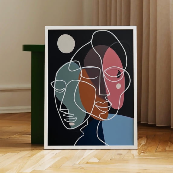 Abstract Face Line Art Modern Boho Wall Decor Black Background ...
