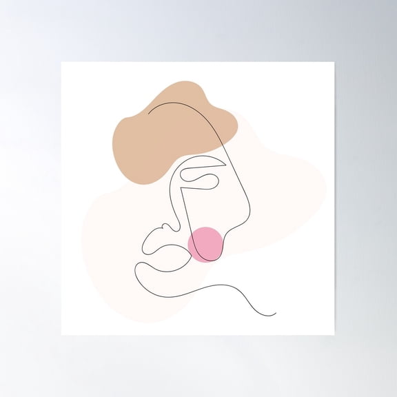 Abstract Face One Line Drawing.Woman Face Line Drawing Art. Poster Wall Art, Modern Wall Decor For Living Room Bedroom, 24x24 UNFRAMED