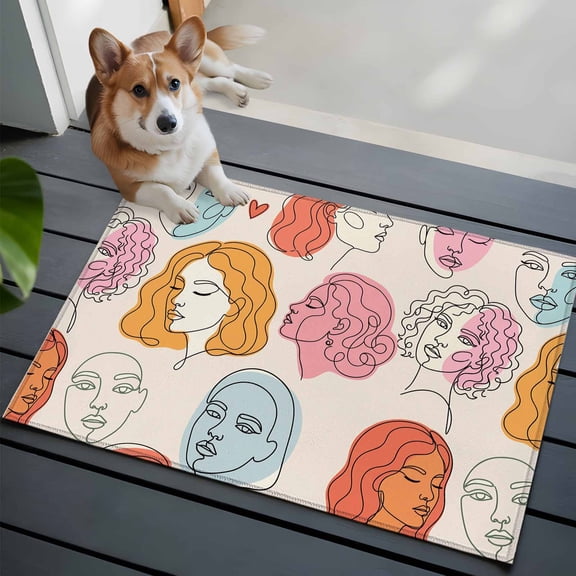 Abstract Face Painting 2x3 Area Rugs for Living Room, Boho Pink Portraits Minimalist Line Non Slip Floor Mat Washable Low-Profile Indoor Carpet for Bedroom, Dining Room, Bathroom