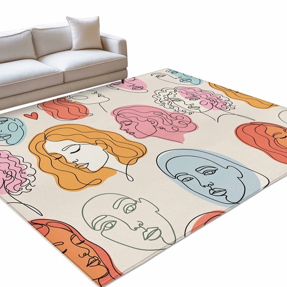 Abstract Face Painting Area Rugs 6x9ft Boho Pink Portraits Minimalist Line Floor Rug Non Slip Low Pile Ultra Soft Throw Carpet for Entryway Indoor Entrance Kitchen Bathroom