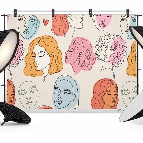 Abstract Face Painting Photography Backdrop 10x8FT, Boho Pink Portraits Minimalist Line Photo Backdrops, Background for Photography Studio Photo Studio Background, Back Drop for Photoshoot