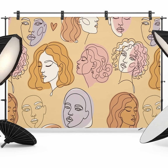 Abstract Face Painting Photography Backdrop 10x8FT, Boho Yellow Portraits Minimalist Line Photo Backdrops, Background for Photography Studio Photo Studio Background, Back Drop for Photoshoot