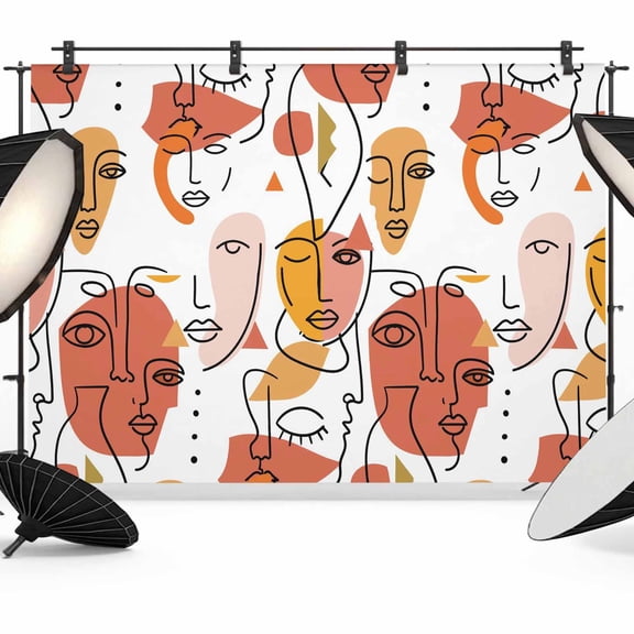 Abstract Face Painting Photography Backdrop 7x5FT, Orange Yellow Boho Portraits Geometric Photo Backdrops, Background for Photography Studio Photo Studio Background, Back Drop for Photoshoot