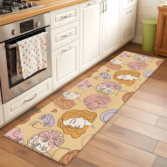 Abstract Face Painting Runner Rug for Hallway 2x6ft, Boho Yellow ...