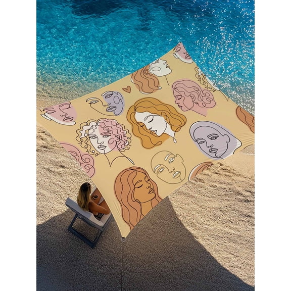 Abstract Face Painting Sun Shade Sail 12' x 16', Boho Yellow Portraits Minimalist Line Rectangle Outdoor Sunshade Canopy, Waterproof UV Block Patio Covers for Garden Yard Beach