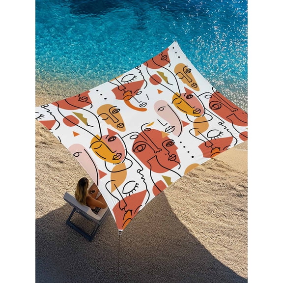 Abstract Face Painting Sun Shade Sail 14' x 18', Orange Yellow Boho Portraits Geometric Rectangle Outdoor Sunshade Canopy, Waterproof UV Block Patio Covers for Garden Yard Beach