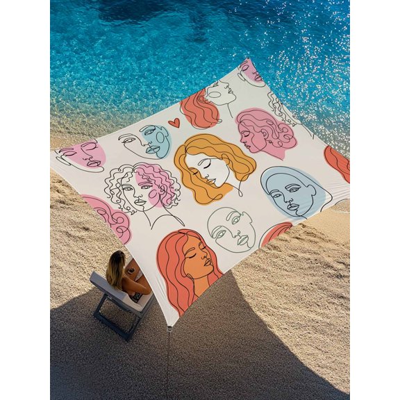 Abstract Face Painting Sun Shade Sail 6.5' x 10', Boho Pink Portraits Minimalist Line Rectangle Outdoor Sunshade Canopy, Waterproof UV Block Patio Covers for Garden Yard Beach