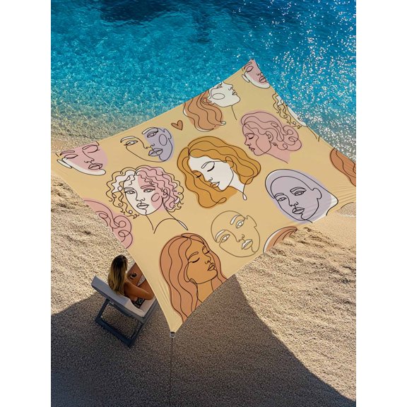 Abstract Face Painting Sun Shade Sail 6.5' x 10', Boho Yellow Portraits Minimalist Line Rectangle Outdoor Sunshade Canopy, Waterproof UV Block Patio Covers for Garden Yard Beach