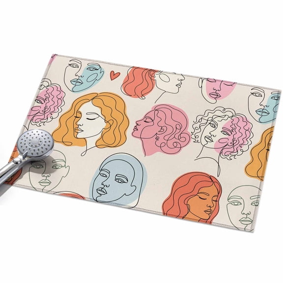 Abstract Face Painting Washable Area Rug 2 x 3 ft Boho Pink Portraits Minimalist Line, Soft Non Slip Rugs Stain Repellent Indoor Felt Carpet for Living Dining Room Bedroom Home Office