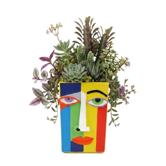 Abstract Face Planter Pot, Colorful Resin Head Flower Planter with Drainage