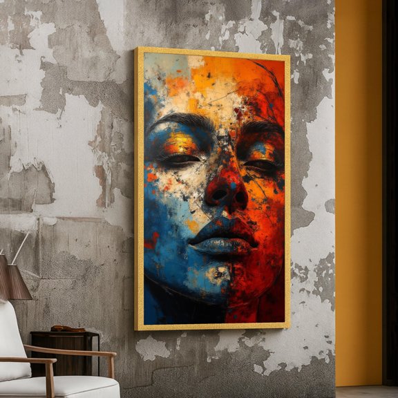 Abstract Face Portrait Expression Art Vibrant Contemporary Home Decoration Poster , Poster Print Only