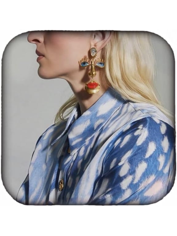 Abstract Face Professional Pendant Earrings - Blue Eyes, Teardrop Crystal, Red Lips Women's Gold Pendant - Fashion Jewelry[g356]