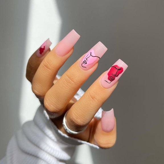 Abstract Face Series Wearing Nail Graffiti Color Block Nail Art Line Nail Patch Nail Patch Wearing Nail Wholesale