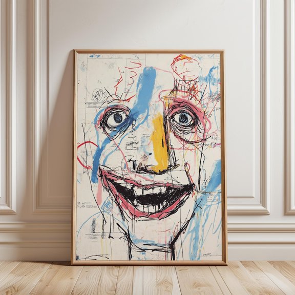 Abstract Face Sketch Print Bold Graffiti Urban Wall Art, Unframed Paper Print