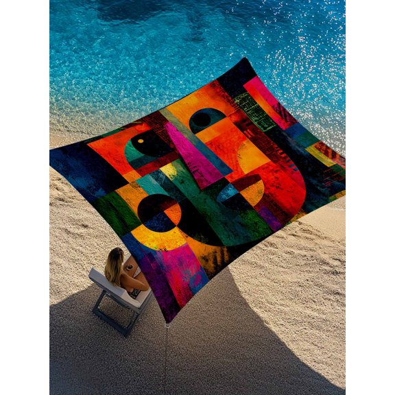 Abstract Face Sun Shade Sail 6.5' x 10', Colorful Boho Modern Geometric Splicing Rectangle Outdoor Sunshade Canopy, Waterproof UV Block Patio Covers for Garden Yard Beach