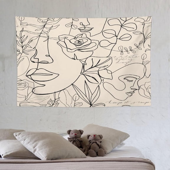 Abstract Face Tapestry Wall Hanging Black Lines Women Face Floral Silhouette Aesthetic Minimalist Art Tapestries Home Decor for Living Room Bedroom Farmhouse Apartment Dorm 40"x60"