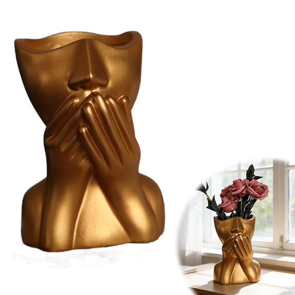 Abstract Face Vase, Unique Human Form Figurine for Home Office Decor, PVC Material, 7.3 Inch Tall