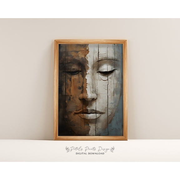 Abstract Face Vintage Art Print, Neutral Texture Home Decor #1991, Stretched Canvas Size 16x24