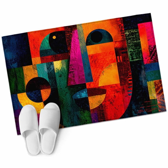 Abstract Face Washable Small Entryway Area Rugs 2'x3', Colorful Boho Modern Geometric Splicing Low Pile Throw Rug Non-Slip Sturdy Edge Binding Carpet for Front Door Floor Room Entry