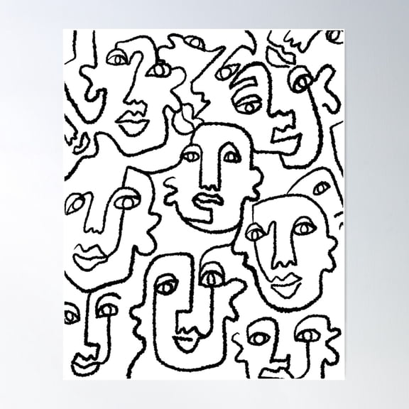 Abstract Faces (#2) Poster Wall Art, Modern Wall Decor For Living Room Bedroom, 8x12 UNFRAMED