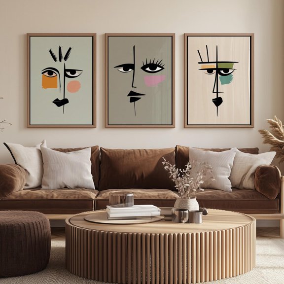Abstract Faces Boho Print, Deco Wall Art, Set 3 Unframed Paper Print 16x24