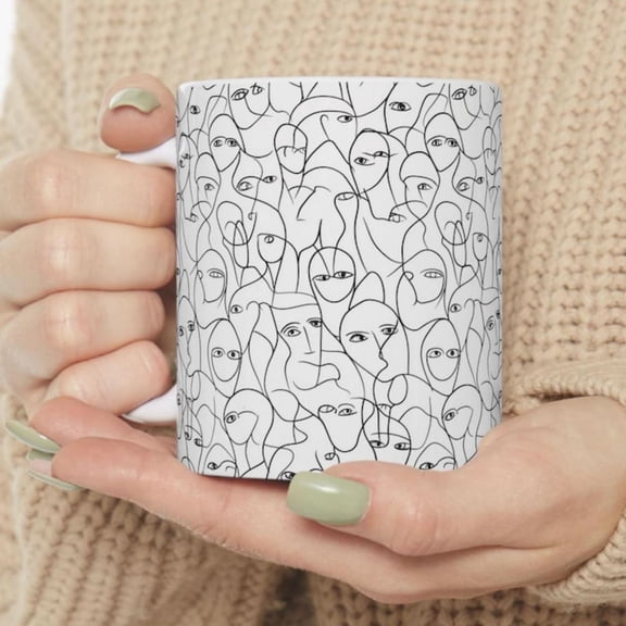 Abstract Faces Ceramic Coffee Mug Modern Art Tea Cup.