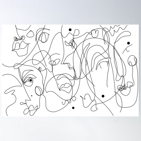 Abstract Faces Line Drawing Poster Wall Art Home Decor Paper Poster Print Only