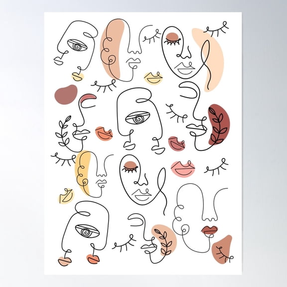 Abstract Faces One Line Drawing, Abstract Shapes And Abstract Face Line Art Poster Wall Art, Modern Wall Decor For Living Room Bedroom, 8x12 UNFRAMED