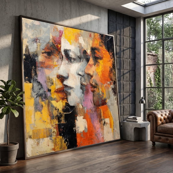 Abstract Faces Profile Art Multicolor Portrait Wall Art Contemporary Human Expression Art Modern Art Home Decor Ready To Hang, Unframed Paper Print