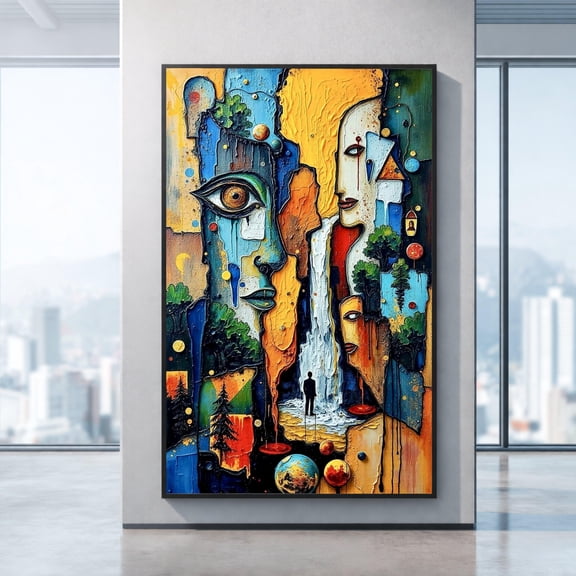 Abstract Faces Waterfall, Modern Expressionist Wall Hanging, Large, Oversized Poster, Poster Only